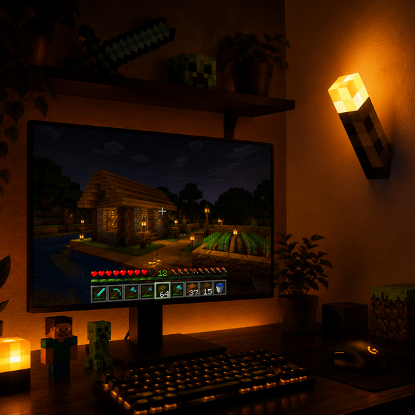 LÁMPARA LED ANTORCHA — ESTILO MINECRAFT